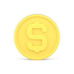 Obraz premium Dollar coin yellow circle realistic 3d icon front view banking financial economy symbol