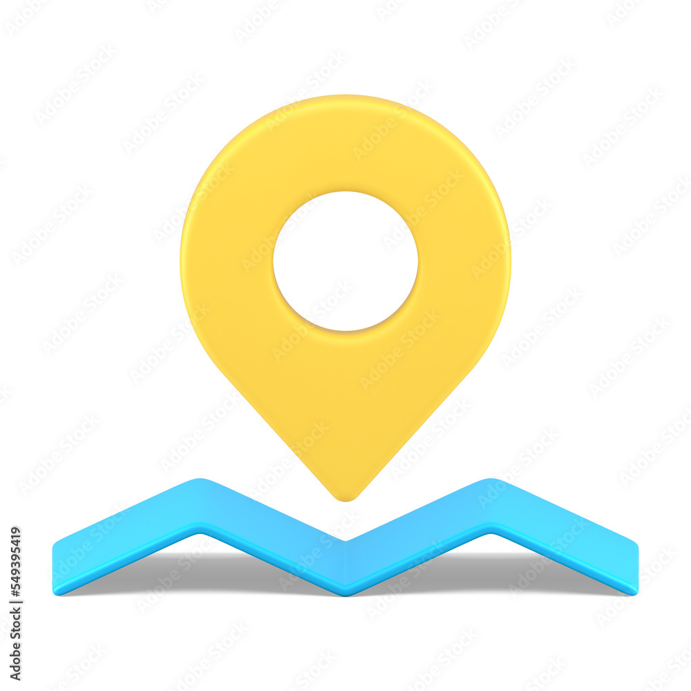 Poster yellow map pin location mark delivery navigation marker address route pushpin 3d icon