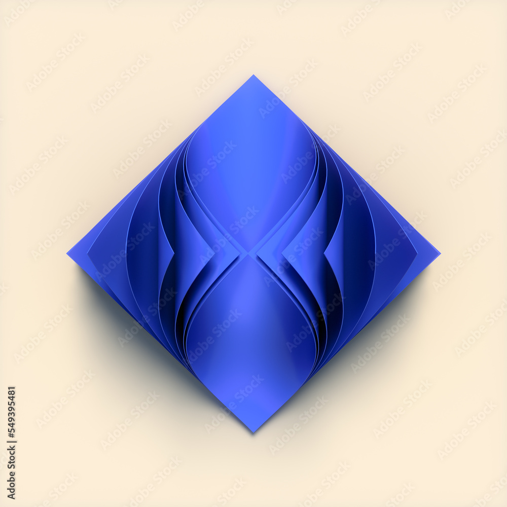 Poster digital illustration of a folded stack of blue sheets on a white background. 3d rendering