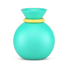 Green glossy circle tied sack for carrying gifts and cash money realistic 3d icon