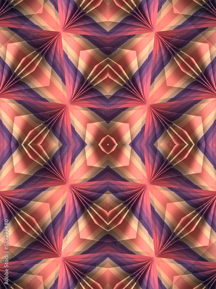 Aufkleber kaleidoscopic pattern of colorful stacks of sheets. geometric background. 3d rendering digital illus