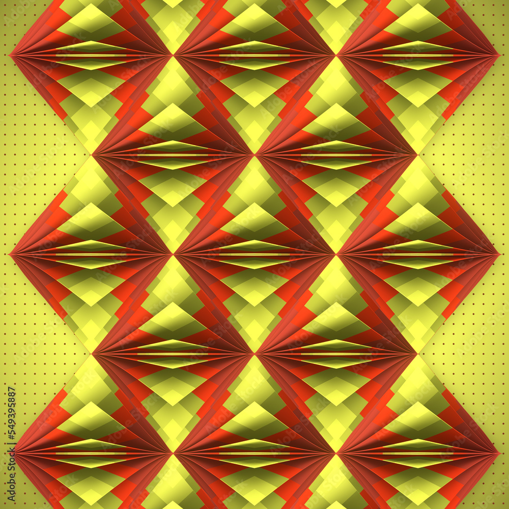 Aufkleber stacks of flipping rhombus-shaped pages with a colorful mosaic pattern. 3d rendering digital illustr