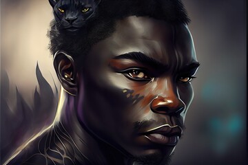 illustration of black. i created, a person with a cat's face, illustration with eye eyelash