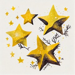 hand painted set of stars, a group of yellow and black stars, illustration with yellow art