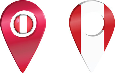 Destination pin icon with Peru flag.Location red map marker