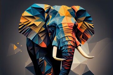 geometric pop art portrait illustration, a colorful art piece, illustration with vertebrate elephant