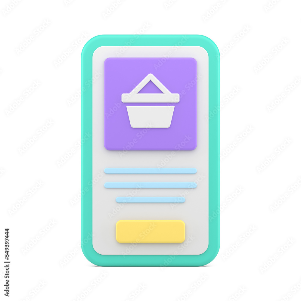 Poster online grocery shopping smartphone screen user interface application realistic 3d icon
