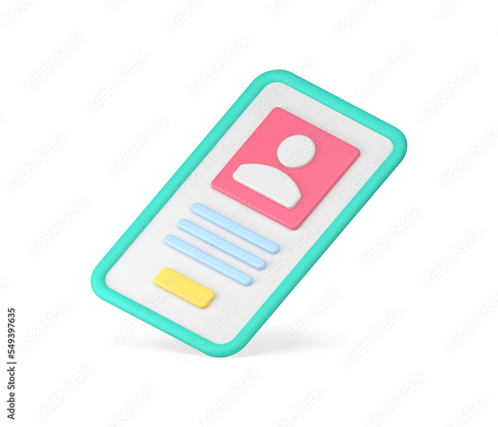 Poster personal data user profile social network account smartphone application 3d icon