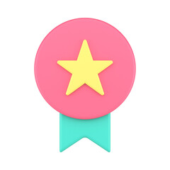 Pink medal ribbon star best award championship challenge certificate front view 3d icon