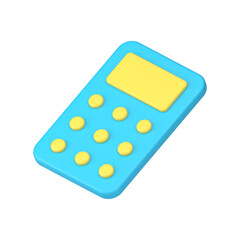 Simple blue calculator with yellow display 3d icon  illustration