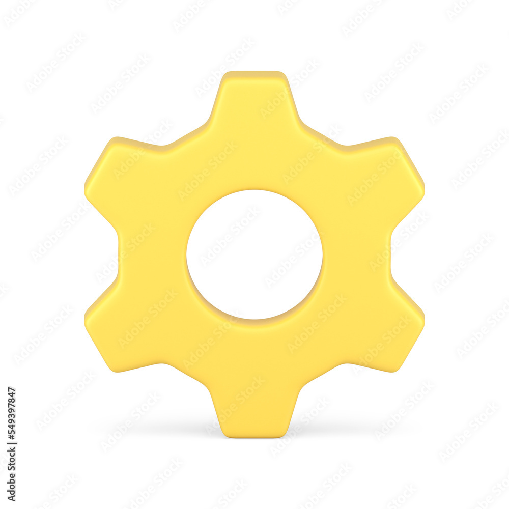 Poster mechanic gear wheel engine component yellow glossy machine progress turning workflow 3d icon