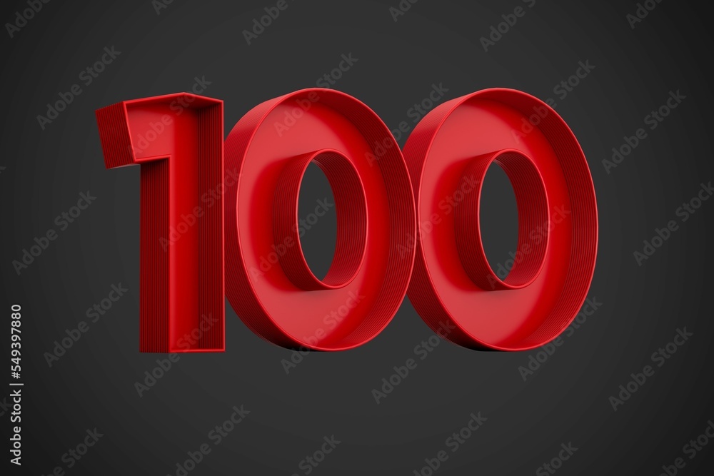 Poster 3d rendering of the number hundred in red over the black background - 100 icon