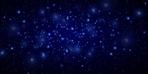 Naklejka na ściany i meble Blue stars, bokeh, sparkles glitter on a black background. Beautiful space, galaxy