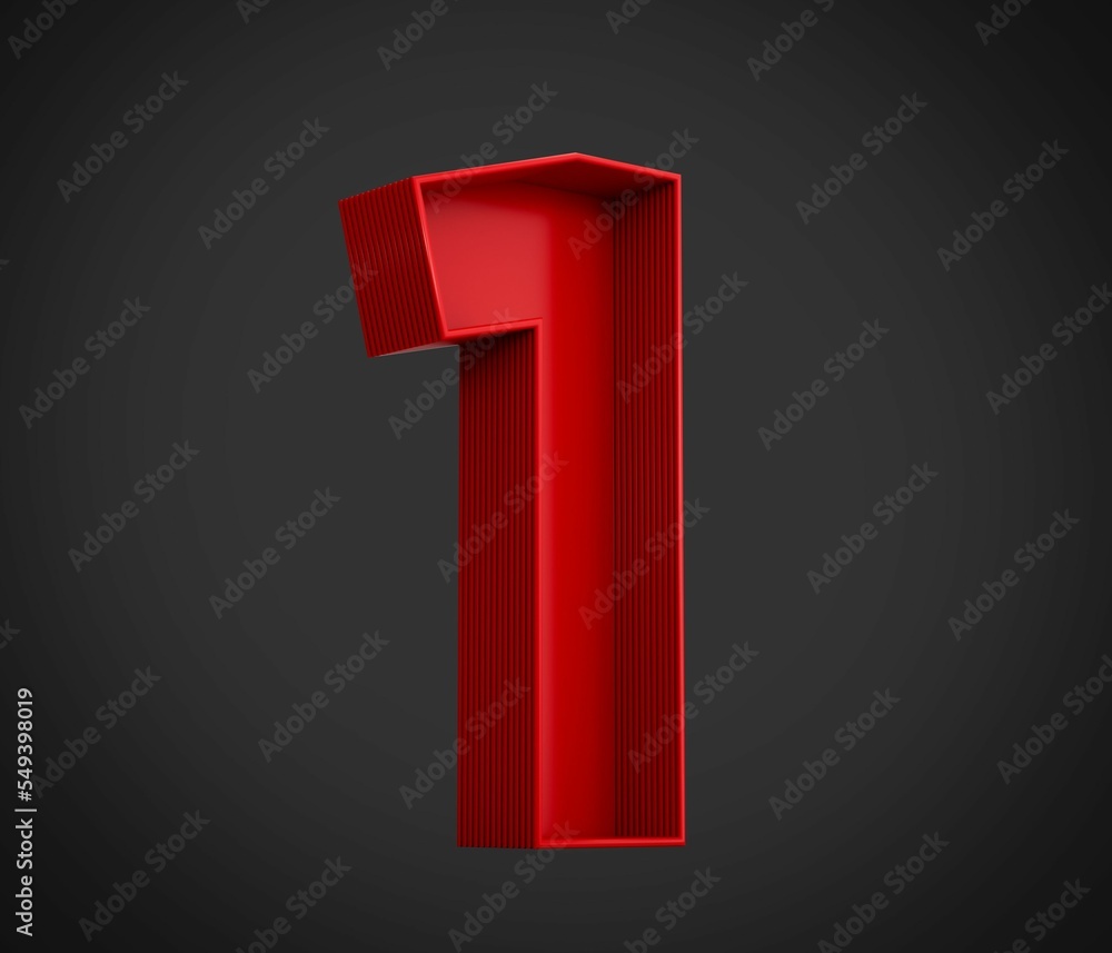 Poster 3d rendering of the number one in red over the black background - 1 icon