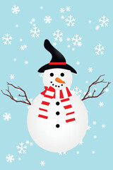 Cheerful snowman with a hat. vector graphics