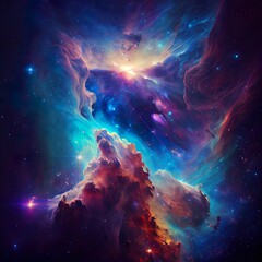 deep space visualisation, science fiction, a colorful nebula in space, illustration with atmosphere nature