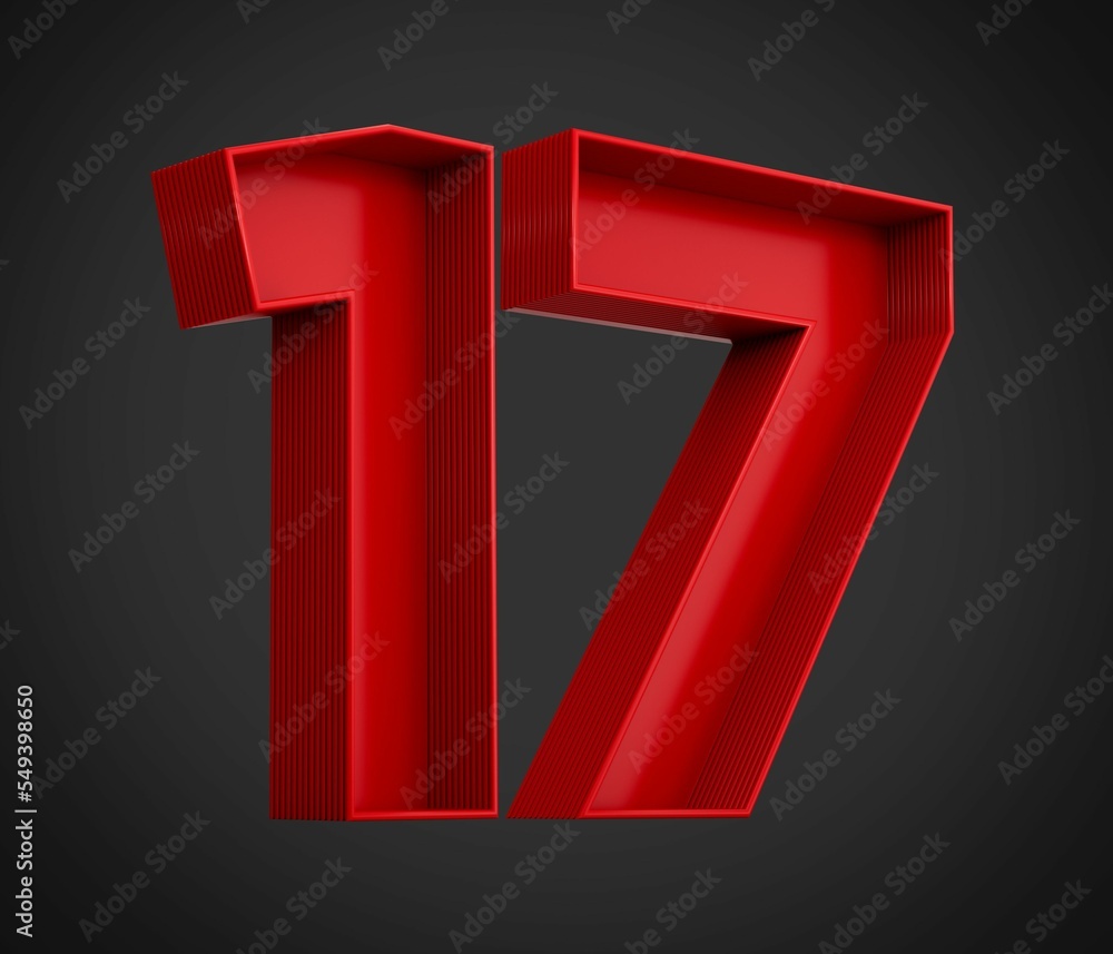 Poster 3d rendering of the number seventeen in red over the black background - 17 icon