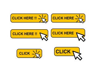 Set of Click here web button, internet flat pointer design, press link vector illustration