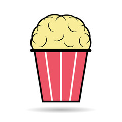 Popcorn food design shadow icon, web corn box snack flat vector illustration element