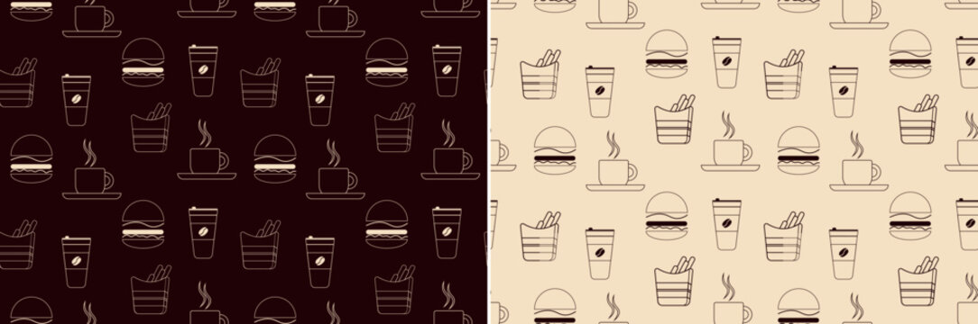Fast food line art seamless pattern