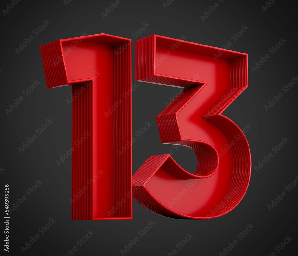 Aufkleber 3d rendering of the number thirteen in red over the black background - character 13