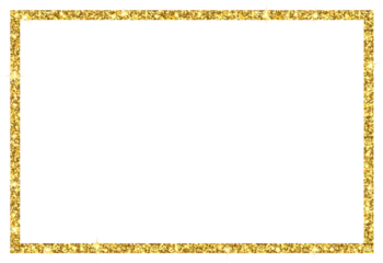 rectangle gold glitter frame isolated on transparent background illustration, PNG, clip art template for card, poster, banner, header