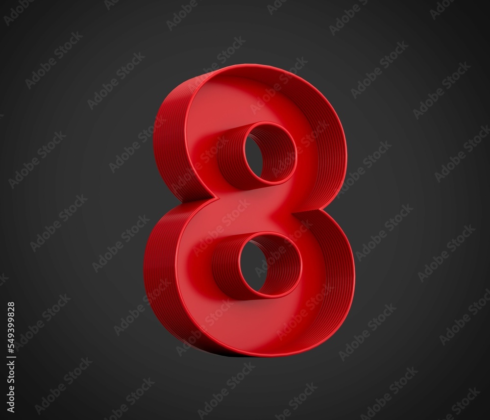 Aufkleber 3d rendering of the number eight in red over the black background - character 8