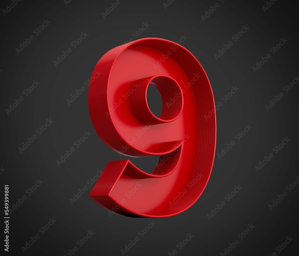 Aufkleber 3d rendering of the number nine in red over the black background - character 9