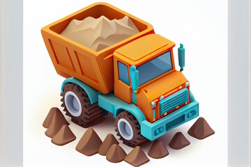 cartoon truck isometric model in, a toy train on a table, illustration with wheel tire