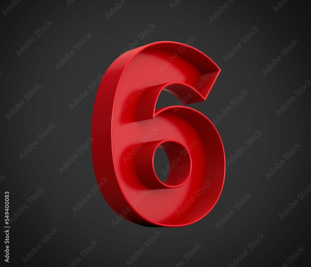 Aufkleber 3d rendering of the number six in red over the black background - character 6