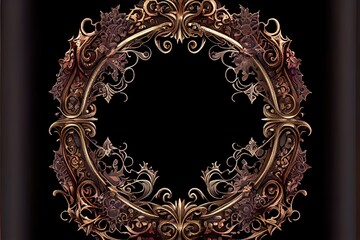 beautiful gothic ornate round frame, background pattern, illustration with picture frame