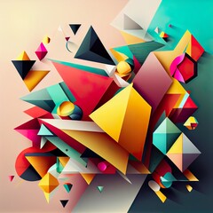 background with colored geometric shapes, a group of colorful pieces of paper, illustration with wheel triangle