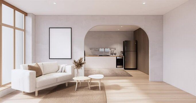 Mock up Kitchen room japanese style,white wall mock up.3D rendering