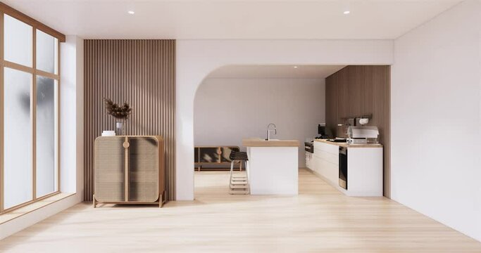 Mock up Kitchen room japanese style,white wall mock up.3D rendering