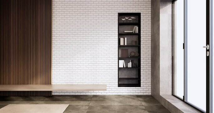 Minimalist wabi sabi interior mock up design, room muji sytle. 3D rendering.