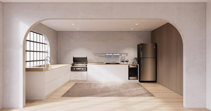 Mock up Kitchen room japanese style,white wall mock up.3D rendering