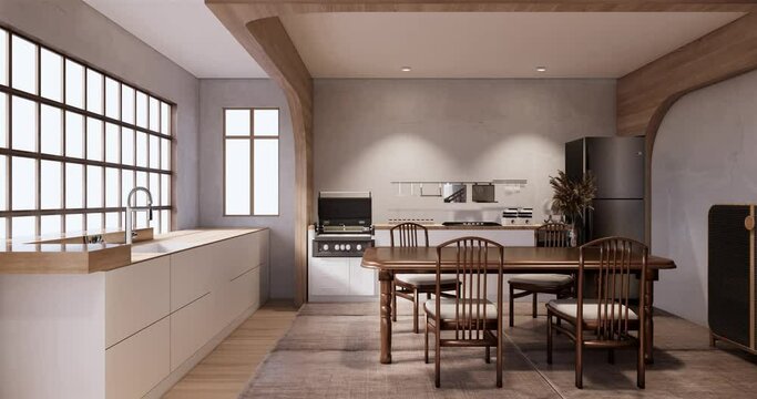 Mock up Kitchen room japanese style,white wall mock up.3D rendering