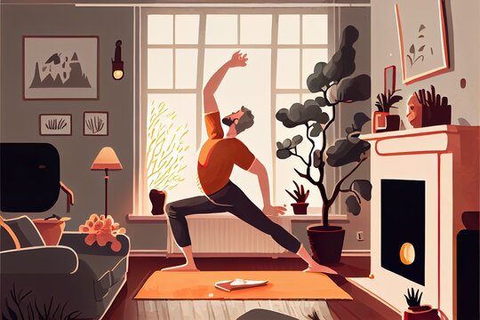 an illustration of a man, a person jumping in the air, illustration with table audio