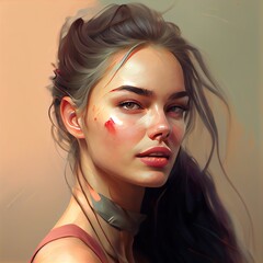 generated digital art of a, a woman with red hair, illustration with cheek lip