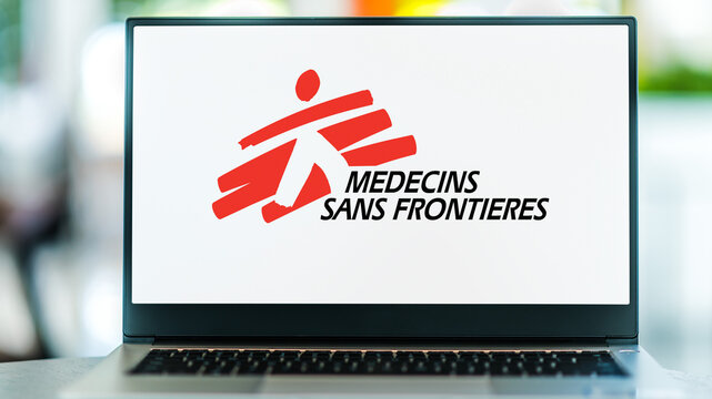 Laptop computer displaying logo of Medecins Sans Frontieres