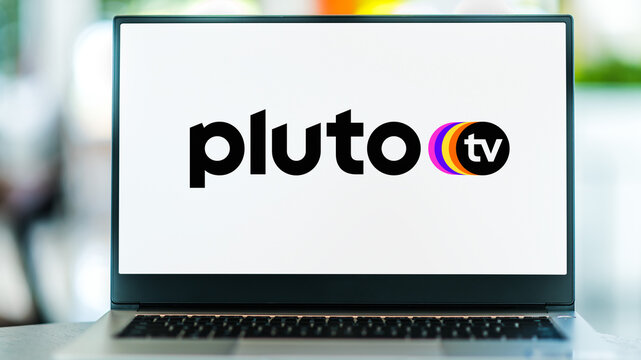 Laptop Computer Displaying Logo Of Pluto TV