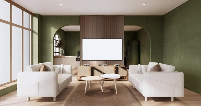 Mock up Kitchen room japanese style,white wall mock up.3D rendering