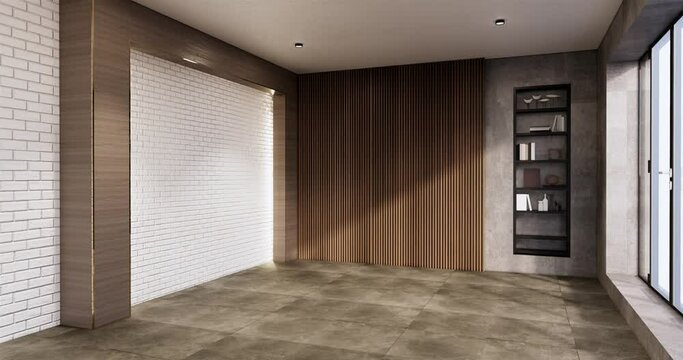 Muji style, Empty wooden room,Cleaning japandi room interior, 3D rendering