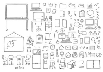 手描きのビジネスアイコンセット詰め合わせ3（モノクロ）