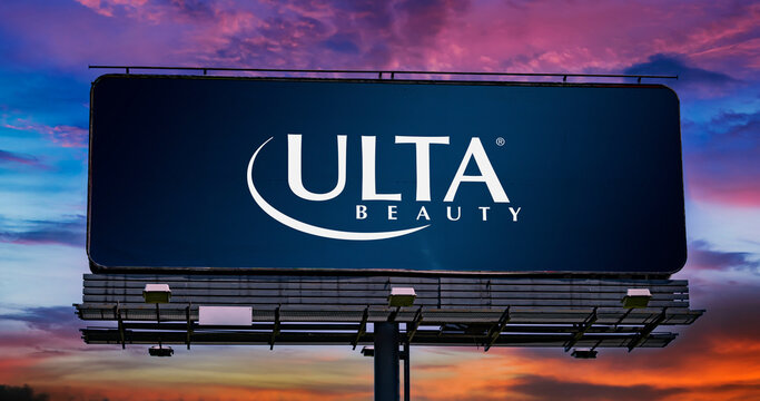 Advertisement billboard displaying logo of Ulta Beauty