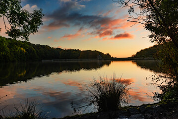 sunset over lake, Linacre Reservoirs