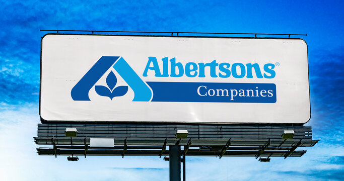 Advertisement billboard displaying logo of Albertsons Companies