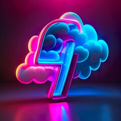 3d render, linear number seven, a neon sign with a blue light, illustration with purple pink