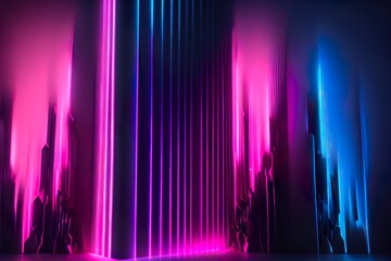 3d render, abstract neon background, a room with purple lights, illustration with water purple - obrazy, fototapety, plakaty