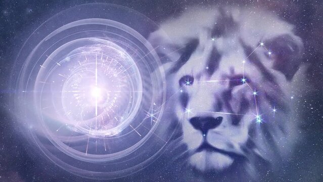 8-8 meditation animation, depicting a lion and a space portal.